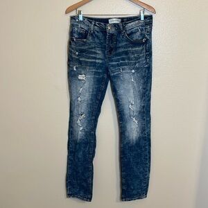 Departwest Buckle Seeker Taper Distressed Acid Wash Jeans